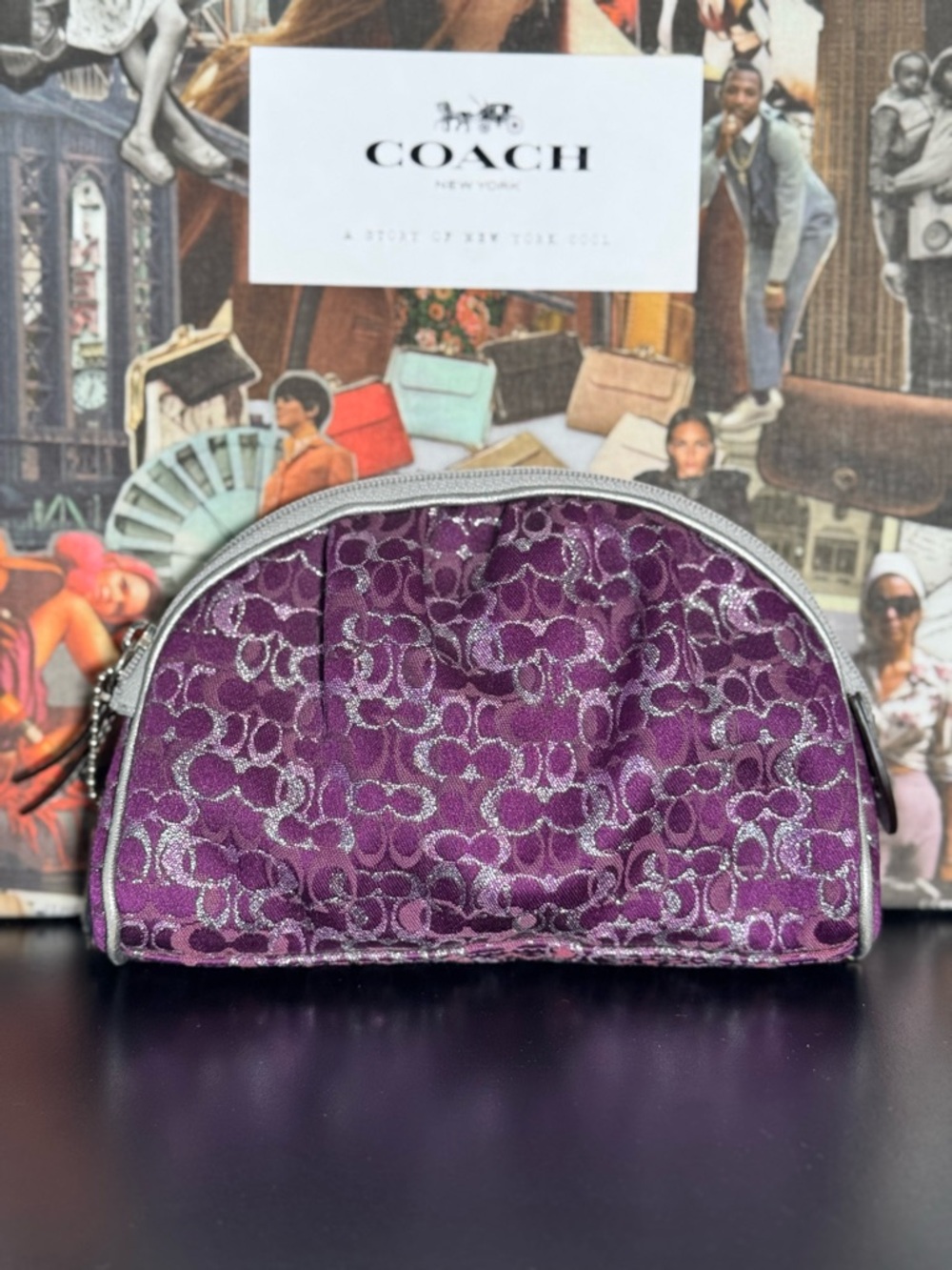 Coach Purple Signature Metallic Accent Cosmetic Pouch